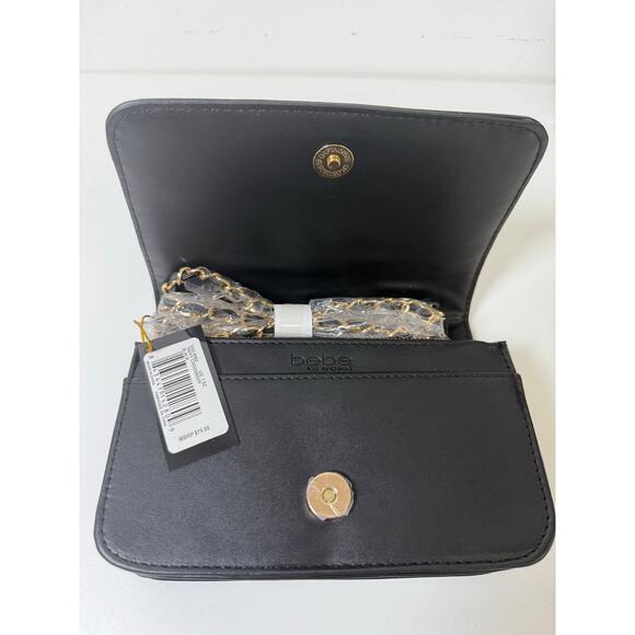 Bebe Taffy Small Crossbody Purse black Gold Chain Strap New - Picture 5 of 6
